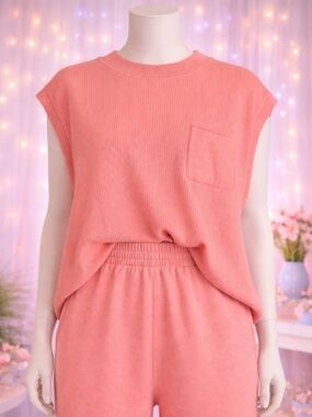 2XL SAHIET AND PANTS set Coral pink cropped sweater set